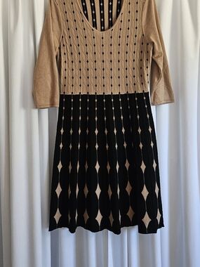 Nina Leonard Tan and Black Sweater Dress - 3/4 Sleeve